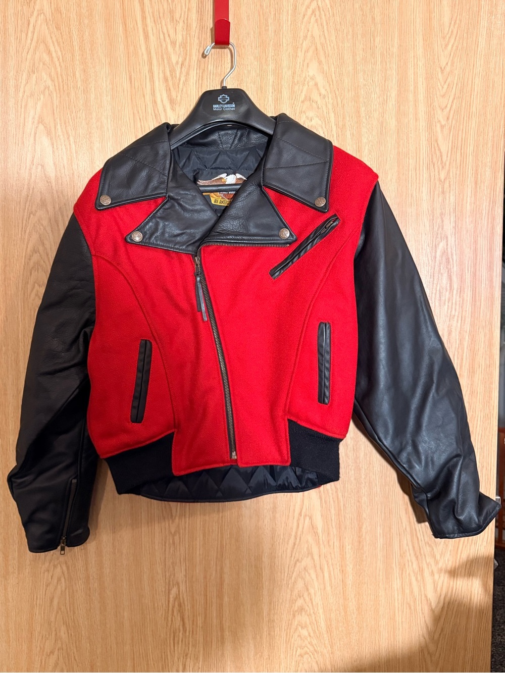 Harley Davidson Vintage Red Black Leather Wool Moto Jacket M